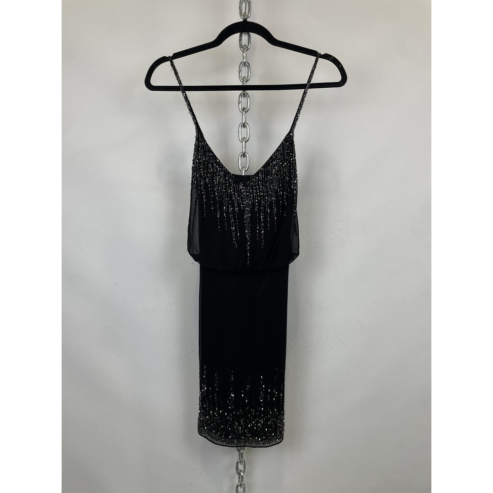 Yumi Kim Black Beaded‎ Spaghetti Strap Mini Dress Size Medium